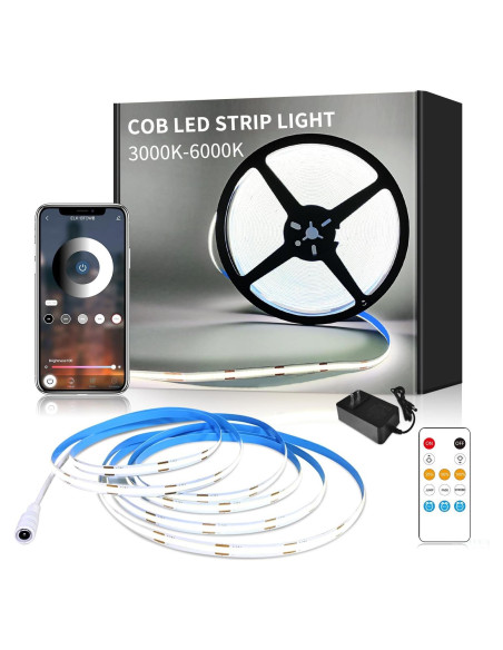 Tira LED COB 5m Blanca Regulable Yeewhale 6000K Control Remoto Tira LED COB 5m Blanca Regulable Yeewhale 6000K Control Remoto
