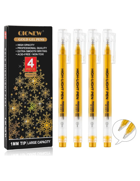 Juego de 4 bolígrafos de gel dorados Qionew 1.0mm para arte Juego de 4 bolígrafos de gel dorados Qionew 1.0mm para arte