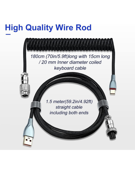 Cable Enrollado USB-C UCINNOVATE 1.8m con Conector Aviador Cable Enrollado USB-C UCINNOVATE 1.8m con Conector Aviador