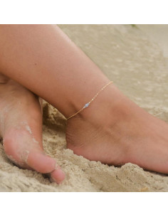 Tobillera de Oro 14K para Mujeres con Cuentas y Mariposa 2