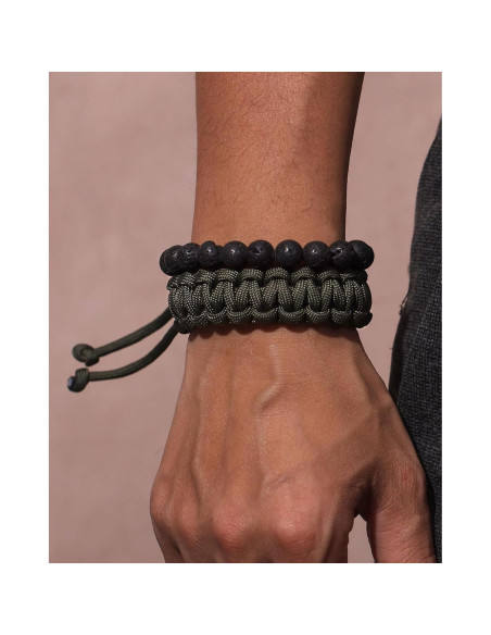 Juego de Pulseras de Paracord y Piedra de Lava Xfoxstal 2 Piezas Juego de Pulseras de Paracord y Piedra de Lava Xfoxstal 2 Piezas