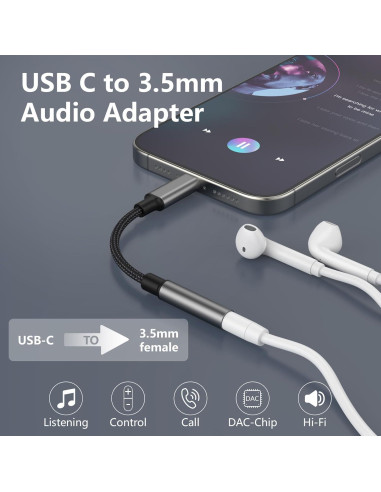 Adaptador USB C a 3.5mm DESOFICON - Paquete de 2, Audio Hi-Fi