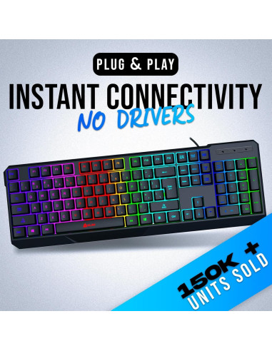 Teclado Gaming KLIM Chroma USB Con Cable - Ergonómico Negro