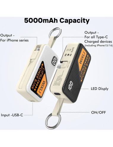 Cargador Portátil WIXLI H3 5000mAh USB-C para iPhone 15/16