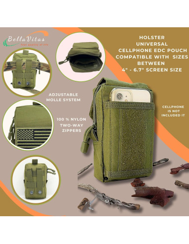 Funda Táctica Molle BellaVitas Verde Ejercito 10.4x16.5cm