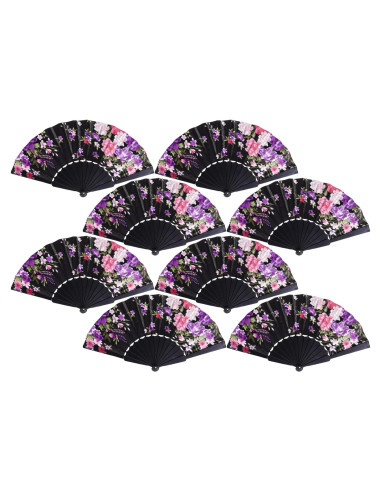 Abanicos Plegables de Mano QIRMIZI 8 PCs Floral Negro