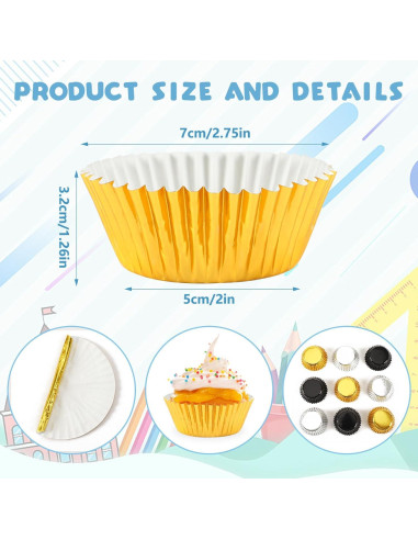 Forros de Cupcake SANNIX 450 Piezas Negro Dorado Plateado