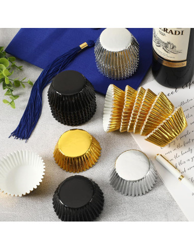 Forros de Cupcake SANNIX 450 Piezas Negro Dorado Plateado