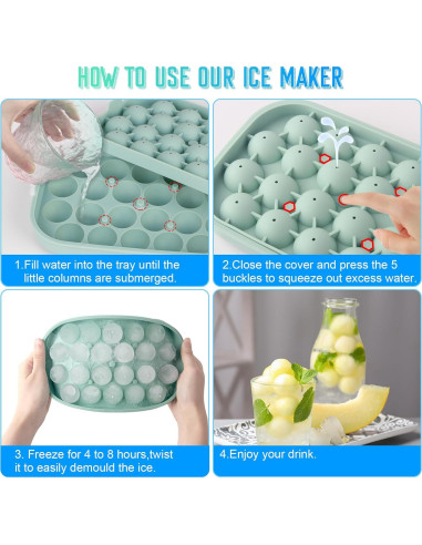 Bandeja de Hielo Silicona VVAYHUA 2 Piezas 22 Bolas Redondas