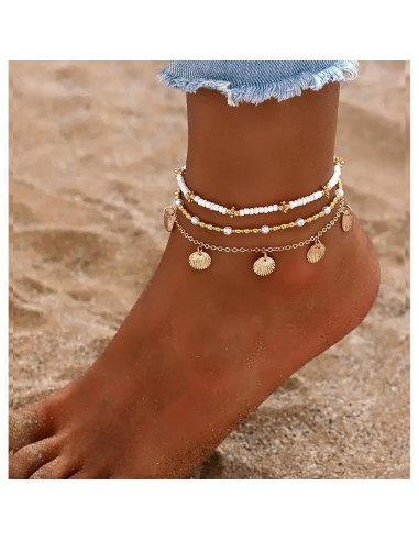 Conjunto de Pulseras de Tobillo para Mujeres - Joyería Boho de Conchas