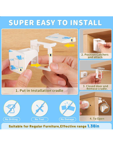 Cerraduras Magnéticas Baitiny para Gabinetes - 12 Piezas