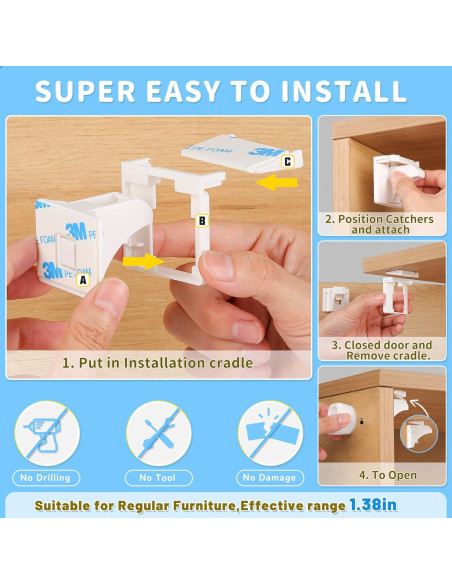 Cerraduras Magnéticas Baitiny para Gabinetes - 12 Piezas Cerraduras Magnéticas Baitiny para Gabinetes - 12 Piezas