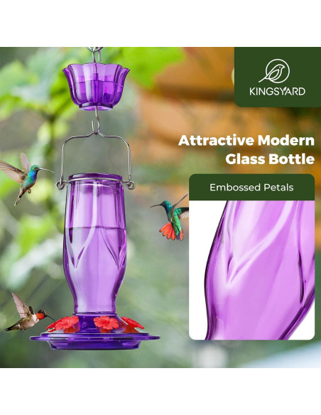 Alimentador de Colibrí de Vidrio Kingsyard 0.47L 6 Puertos Púrpura Alimentador de Colibrí de Vidrio Kingsyard 0.47L 6 Puertos Púrpura