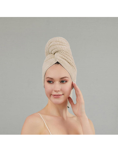 Toalla de Microfibra SURPRISE PIE Beige para Cabello Rizado 34x25 cm