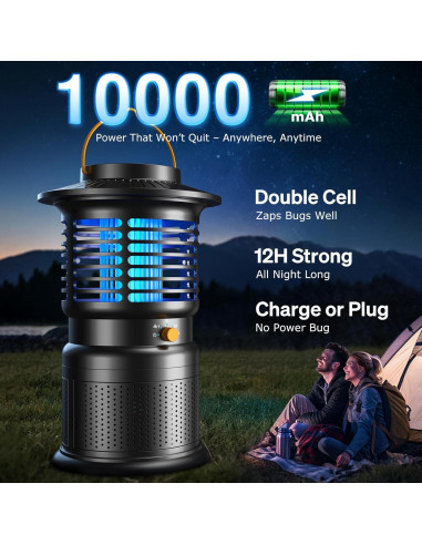 Zapper de Insectos GTERT 4 en 1 Recargable 10,000mAh Negro