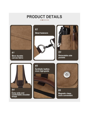 Bolsa Mensajera Lona A-Khaki 33x29cm Multifuncional