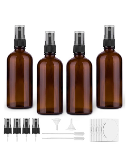 Set de 4 Botellas de Spray de Vidrio Ámbar 120 ml - Hmaimas Set de 4 Botellas de Spray de Vidrio Ámbar 120 ml - Hmaimas