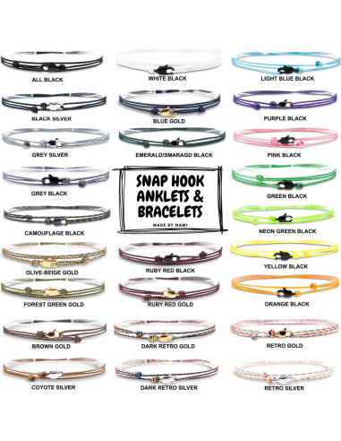 Pulsera de Tobillo Hecha a Mano Nami Ajustable Impermeable Negro