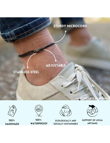 Pulsera de Tobillo Hecha a Mano Nami Ajustable Impermeable Negro