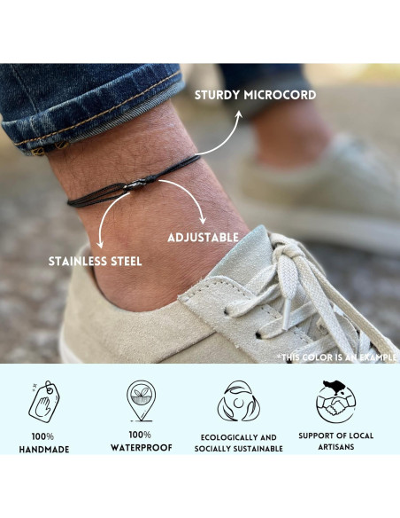 Pulsera de Tobillo Hecha a Mano Nami Ajustable Impermeable Negro Pulsera de Tobillo Hecha a Mano Nami Ajustable Impermeable Negro