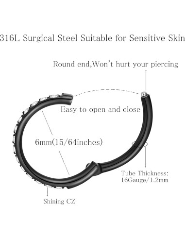 Aro de Nariz ORANGELOVE 16G 6mm Acero Quirúrgico CZ Claro