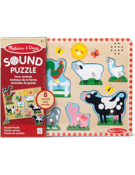 Rompecabezas de Sonido de Animales de Granja Melissa & Doug - 8 Piezas de Madera Rompecabezas de Sonido de Animales de Granja Melissa & Doug - 8 Piezas de Madera