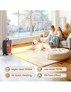 Calentador Eléctrico Portátil Riseon 1500W con Llama 3D Negro 2