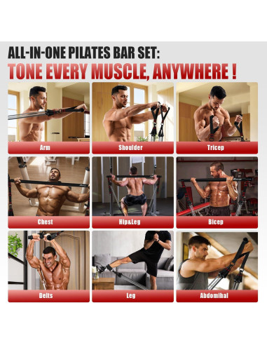 Kit de Barra de Pilates HPYGN con Bandas de Resistencia 150kg