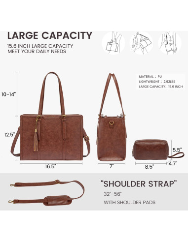 Bolsa para Laptop LOVEVOOK 15.6" Cuero Vintage Marrón