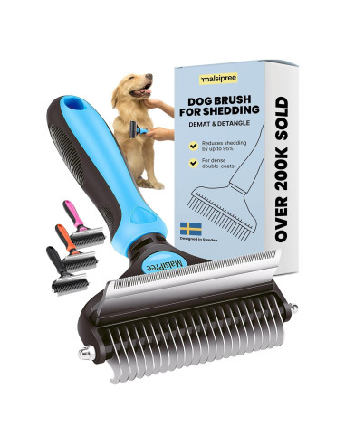 Cepillo para Perros MalsiPree 2 en 1 Deshedding Azul