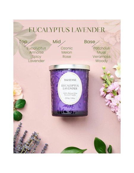 Vela Aromática M&SENSE Eucalipto y Lavanda 18oz 100h Vela Aromática M&SENSE Eucalipto y Lavanda 18oz 100h