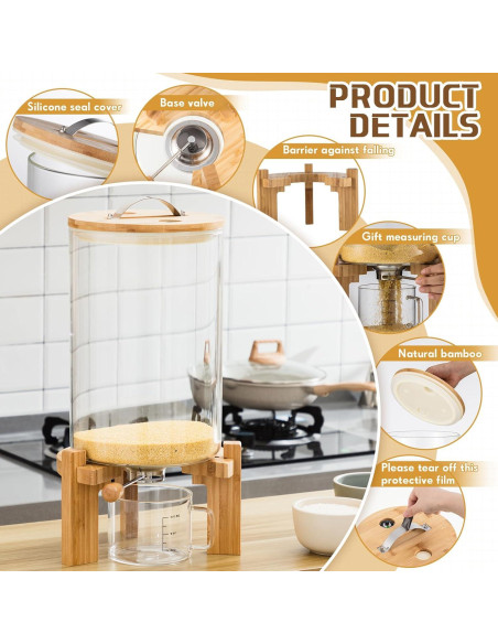 Contenedor de vidrio Tioncy 8L con tapa hermética y soporte Contenedor de vidrio Tioncy 8L con tapa hermética y soporte
