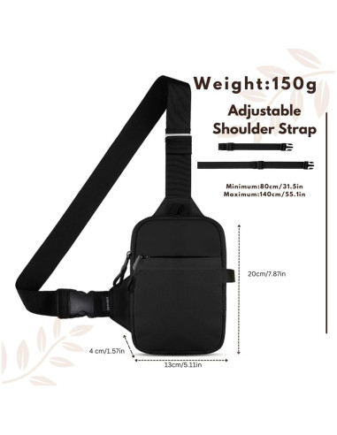Bolsa Cruzada USHAKE Negra para Hombres y Mujeres - 27.4x21 cm