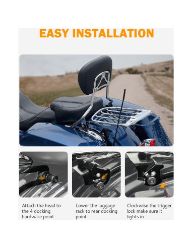Soporte de Equipaje Desmontable PBYMT Cromo para Harley 2009-2024