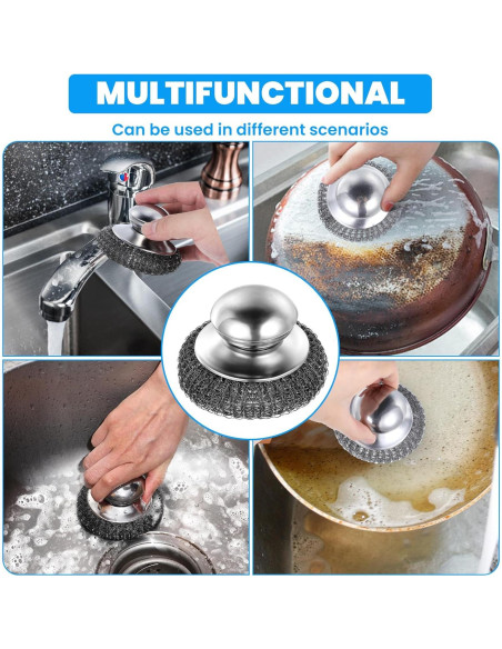 Estropajos de Acero Inoxidable Mekueeex con Mango - 16 Pcs Estropajos de Acero Inoxidable Mekueeex con Mango - 16 Pcs
