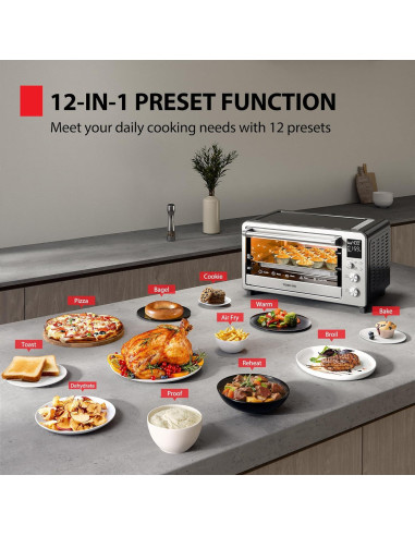 Freidora de Aire Horno Tostador TOSHIBA 26.4L 12-en-1 Acero Inoxidable