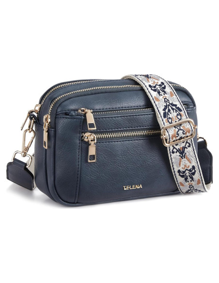 Bolso Cruzado Telena Azul de Cuero Vegano con Correa Ajustable Bolso Cruzado Telena Azul de Cuero Vegano con Correa Ajustable