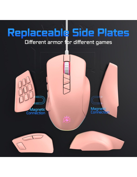 Ratón Gaming ROYALAXE MS901 14 Botones RGB Ergonomico Rosa Ratón Gaming ROYALAXE MS901 14 Botones RGB Ergonomico Rosa