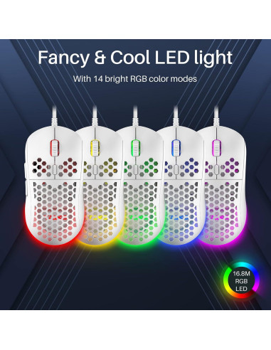 Ratón Gaming Dierya M1SE 12800DPI RGB Ligero Blanco