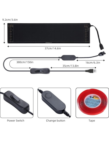 Cartel LED Programable RUPSE 38x10 cm USB Multicolor