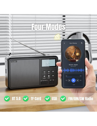 Radio Digital Portátil Raddy RF206 AM FM Onda Corta 8W