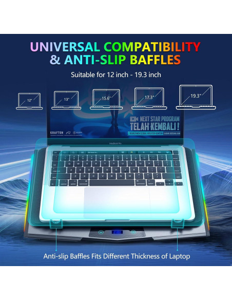 LIANGSTAR Almohadilla Enfriamiento Laptop 12-19.3" RGB 5 Velocidades LIANGSTAR Almohadilla Enfriamiento Laptop 12-19.3" RGB 5 Velocidades
