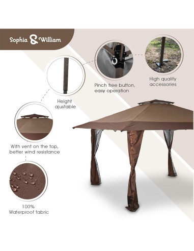 Carpa Gazebo Portátil 3.96m x 3.96m Sophia & William Marrón