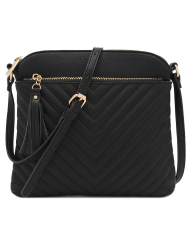 Bolso Cruzado Mediano FashionPuzzle Negro Acolchado