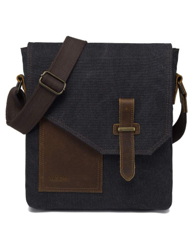 Bolsa Mensajera Pequeña VASCHY Lona y Cuero Gris 6L