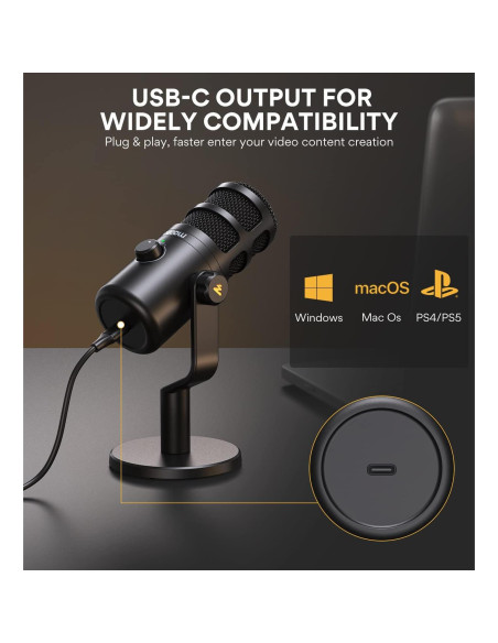 Micrófono Dinámico USB MAONO PD100U con Auriculares MH601 Micrófono Dinámico USB MAONO PD100U con Auriculares MH601