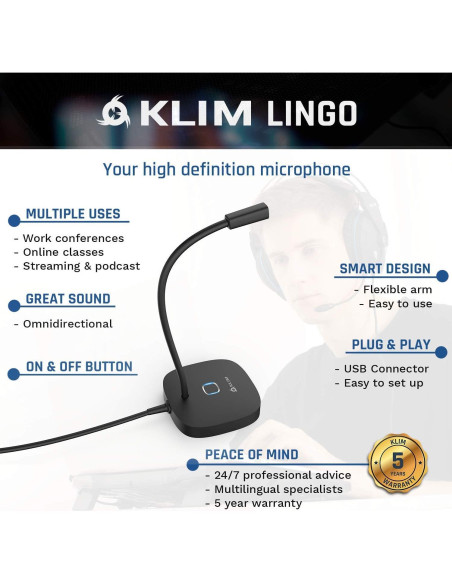 Micrófono USB KLIM Lingo - Alta Definición, Omnidireccional Micrófono USB KLIM Lingo - Alta Definición, Omnidireccional