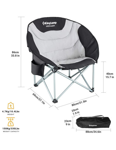 Silla Plegable Acolchada KingCamp Moon Saucer 150kg Negro/Gris