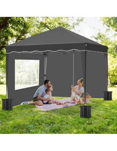 Carpa Plegable Arlopu 10x10ft Negra con 4 Paredes Laterales