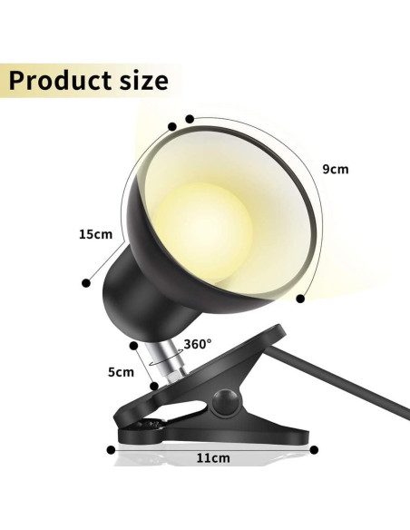 Lámpara de Clip Rong&LAN LED 30W Ajustable 360 Negro Lámpara de Clip Rong&LAN LED 30W Ajustable 360 Negro